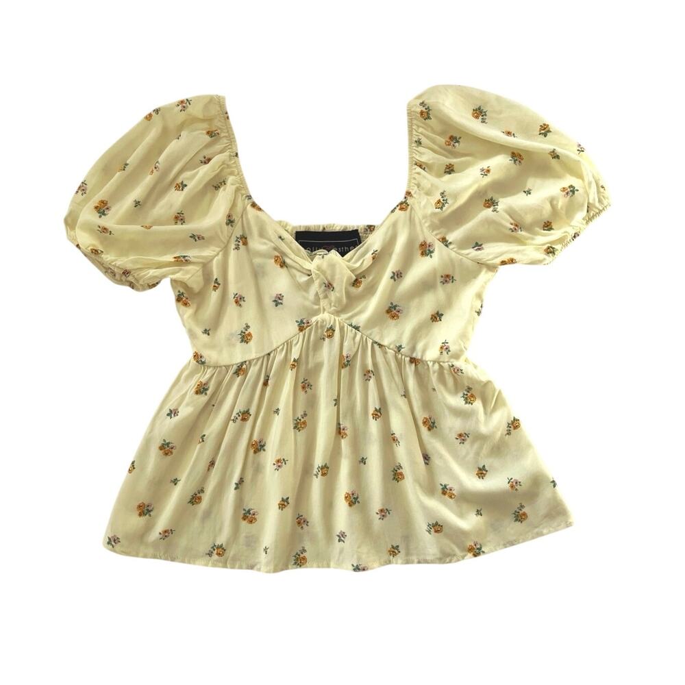 Polly & Esther Y2K Floral Babydoll Top Womens Size S Yellow Feminine Fairy